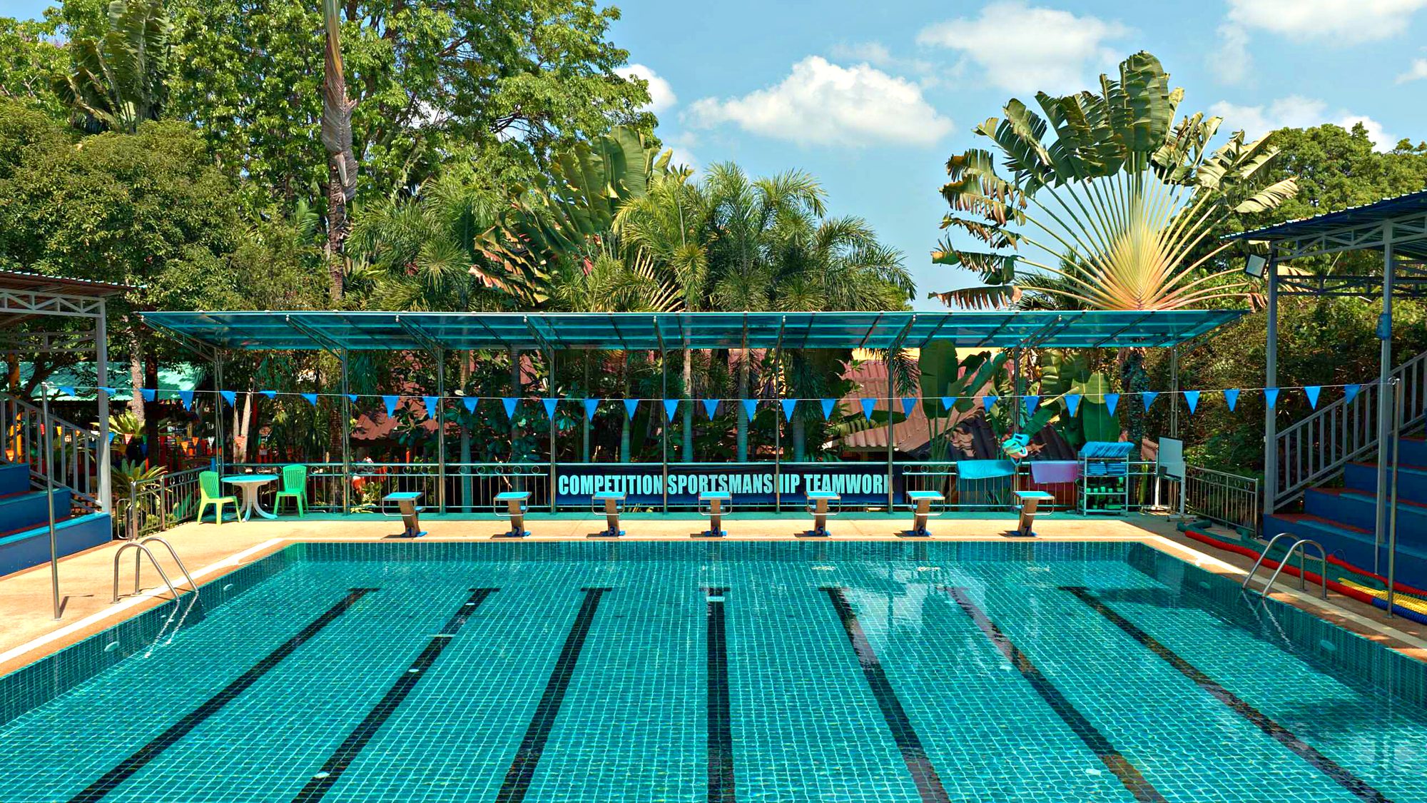 Outdoor swimming pool with lanes