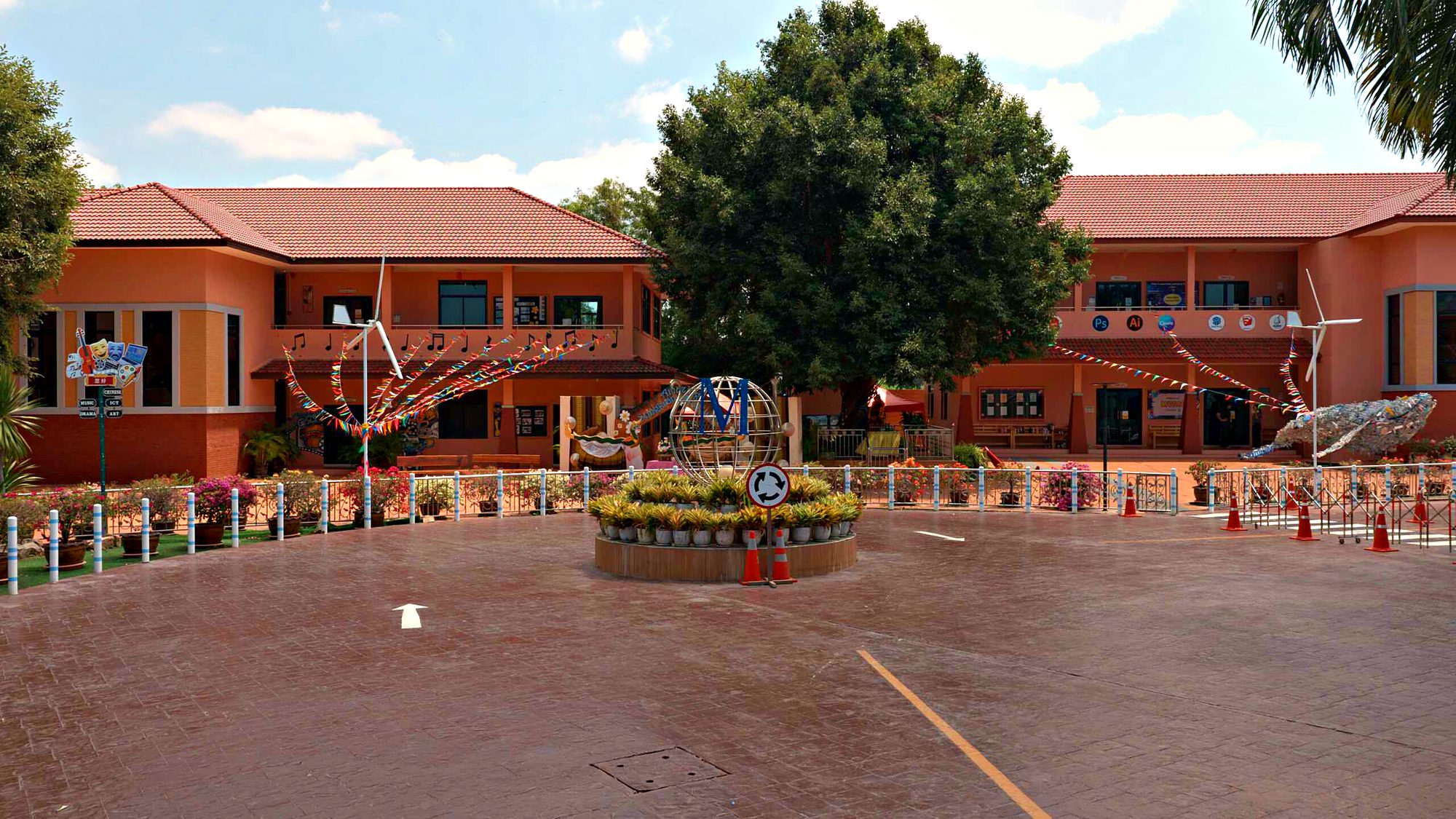 School courtyard and drop-off area at MIS