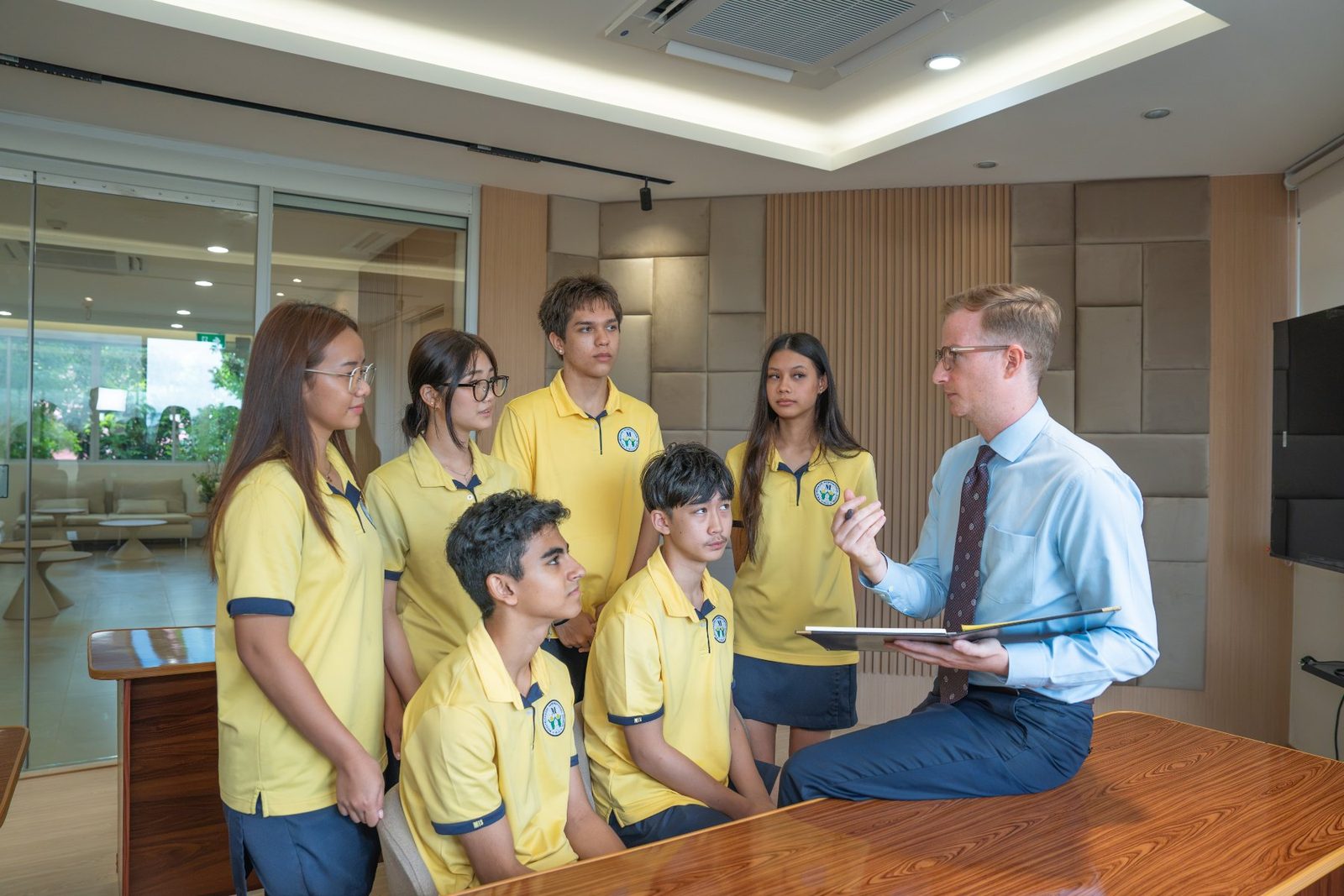 Students talking together on campus